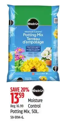 Canadian Tire Miracle Gro Moisture Control Potting Mix, 50L offer