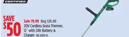 Canadian Tire Certified 20V Cordless Grass Trimmer, 12 with 2Ah Battery & Charger offer