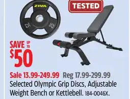 Canadian Tire Selected Olympic Grip Discs, Adjustable Weight Bench or Kettlebell offer