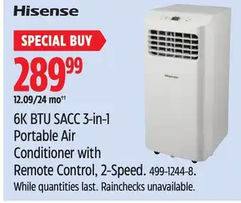 Canadian Tire Hisense 6K BTU SACC 3-in-1 Portable Air Conditioner with Remote Control offer
