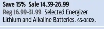 Canadian Tire Energizer Selected Energizer Lithium and Alkaline Batteries offer