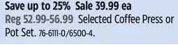 Canadian Tire Woods Selected Coffee Press or Pot Set offer