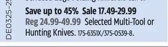 Canadian Tire Outbound Selected Multi-Tool or Hunting Knives offer