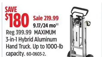 Canadian Tire Maximum MAXIMUM 3-in-1 Hybrid Aluminum Hand Truck offer