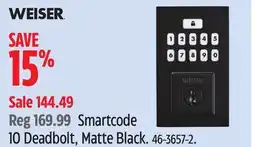 Canadian Tire Weiser Smartcode 10 Deadbolt, Matte Black offer