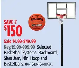 Canadian Tire Selected Basketball Systems, Backboard, Slam Jam, Mini Hoop and Basketballs offer