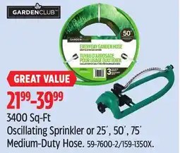 Canadian Tire Garden Club Oscillating Sprinkler or 25´, 50´, 75´ Medium-Duty Hose offer