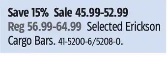 Canadian Tire Selected Erickson Cargo Bars offer