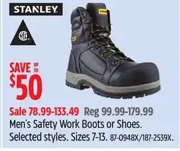 Canadian Tire Stanley Men's Safety Work Boots or Shoes. Selected styles offer