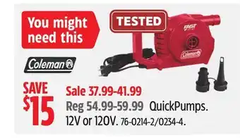 Canadian Tire Coleman QuickPumps offer