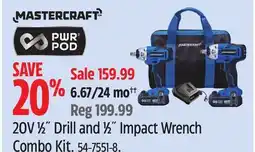 Canadian Tire Mastercraft 20V 1⁄2˝ Drill and 1⁄2˝ Impact Wrench Combo Kit offer