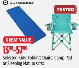 Canadian Tire Outbound Selected Kids' Folding Chairs, Camp Pad or Sleeping Mat offer