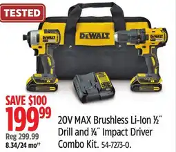 Canadian Tire DEWALT 20V MAX Brushless Li-Ion 1⁄2˝ Drill and 1⁄4˝ Impact Driver Combo Kit offer