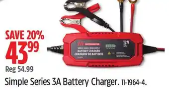 Canadian Tire MotoMaster Simple Series 3A Battery Charger offer