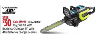 Canadian Tire Yardworks 48V Brushless Chainsaw offer