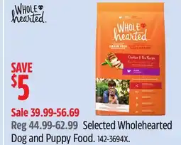 Canadian Tire Selected Wholehearted Dog and Puppy Food offer