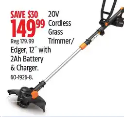 Canadian Tire Worx 20V Cordless Grass Trimmer/Edger, 12 with 2Ah Battery & Charger offer