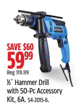 Canadian Tire Mastercraft 1⁄2˝ Hammer Drill with 50-Pc Accessory Kit, 6A offer