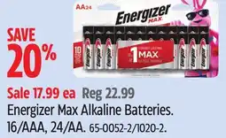 Canadian Tire Energizer Max Alkaline Batteries offer