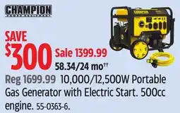 Canadian Tire Champion 10,000/12,500W Portable Gas Generator with Electric Start. 500cc engine offer