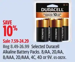 Canadian Tire Selected Duracell Alkaline Battery Packs offer