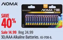 Canadian Tire 30/AAA Alkaline Batteries offer