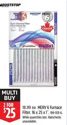 Canadian Tire Duststop MERV 6 Furnace Filter offer