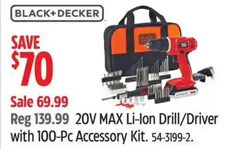 Canadian Tire Black + Decker 20V MAX Li-Ion Drill/Driver with 100-Pc Accessory Kit offer
