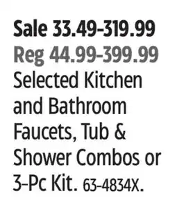 Canadian Tire Delta Selected Kitchen and Bathroom Faucets, Tub & Shower Combos or 3-Pc Kit offer