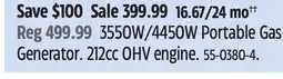 Canadian Tire Certified 3550W/4450W Portable Gas Generator offer
