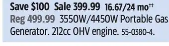 Canadian Tire Certified 3550W/4450W Portable Gas Generator offer