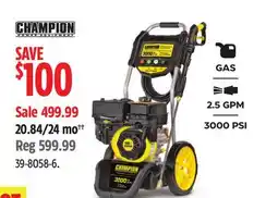 Canadian Tire Champion 3000 PSI 2.5 GPM 196cc Engine Cold Water Wheeled Gas Pressure Washer offer