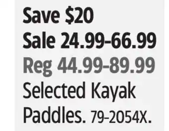 Canadian Tire Selected Kayak Paddles offer