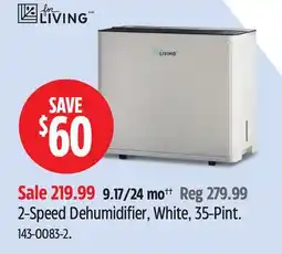 Canadian Tire For Living 2-Speed Dehumidifier, White, 35-Pint offer