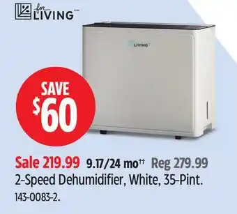Canadian Tire For Living 2-Speed Dehumidifier, White, 35-Pint offer