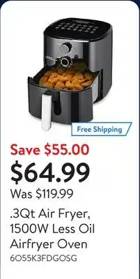 Walmart 3Qt Air Fryer, 1500W Less Oil Airfryer Oven offer
