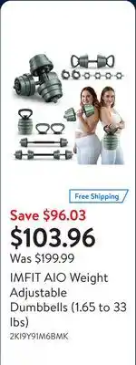 Walmart IMFIT AIO Weight Adjustable Dumbbells (1.65 to 33 lbs) offer