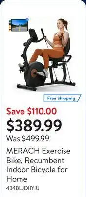 Walmart MERACH Exercise Bike, Recumbent Indoor Bicycle for Home offer