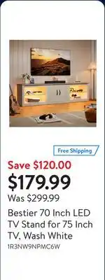 Walmart Bestier 70 Inch LED TV Stand for 75 Inch TV, Wash White offer