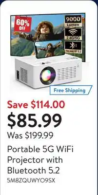 Walmart Portable 5G WiFi Projector with Bluetooth 5.2 offer