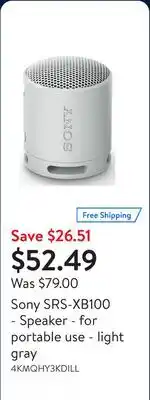 Walmart Sony SRS-XB100 - Speaker - for portable use - light gray offer