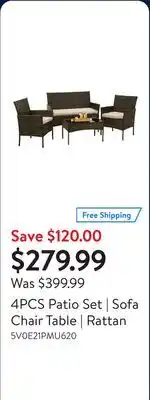 Walmart 4PCS Patio Set | Sofa Chair Table | Rattan offer