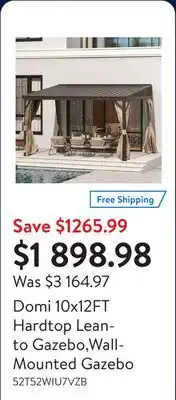 Walmart Domi 10x12FT Hardtop Lean-to Gazebo,Wall-Mounted Gazebo offer