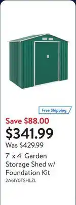 Walmart 7' x 4' Garden Storage Shed w/ Foundation Kit offer