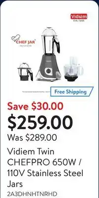 Walmart Vidiem Twin CHEFPRO 650W / 110V Stainless Steel Jars offer