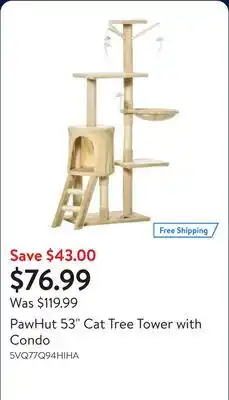Walmart PawHut 53 Cat Tree Tower with Condo offer