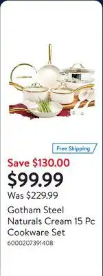 Walmart Gotham Steel Naturals Cream 15 Pc Cookware Set offer