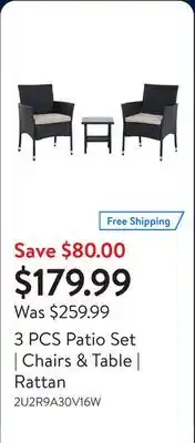 Walmart 3 PCS Patio Set | Chairs & Table | Rattan offer
