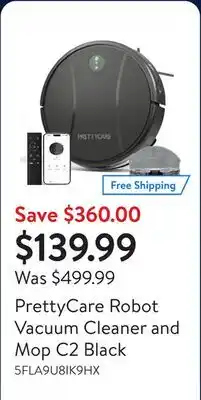 Walmart PrettyCare Robot Vacuum Cleaner and Mop C2 Black offer