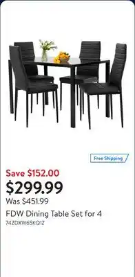 Walmart FDW Dining Table Set for 4 offer
